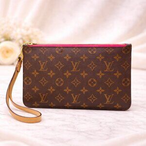 Authentic Louis Vuitton Neverfull Pouch Monogram Wristlet Clutch Pink Interior
